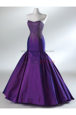 Trumpet Strapless Taffeta Glamorous Blue or Purple Hand-beading Floor-Length Evening dresses np-0085