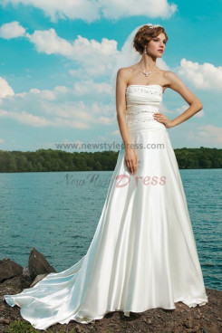 a line Beach Strapless Court Train Hot Sale wedding dresses nw-0232