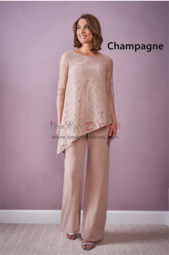 Asymmetry Mother of the Bride Outfits, Champagne Lace Discount Mother of the Bride Pant Suits mos-0004-2