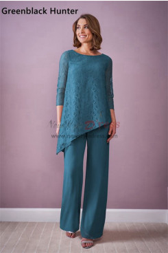 Asymmetry Mother of the Bride Outfits, Greenblack Hunter Lace Discount Mother of the Bride Pant Suits mos-0004-3