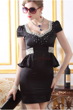 Balck/Ivory Short Sleeves Chest With beading Package buttocks Gorgeous Party Dresses nm-0252