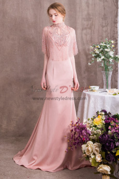 Bare Pink Charmeuse Prom dresses With Delicate Hand beaded cape NP-0370