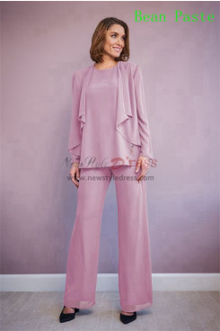 Bean Paste Chiffon Mother of the Bride Pant Suits, Elastic Pants Mother Of The Bride Outfits mos-0002-5