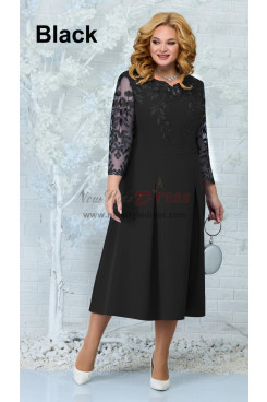 Black Dressy Customized Women's Dresses, Mid-Calf Mother Of the Bride Dresses mds-0032-1
