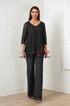Black Lace Women's Pant Suits,2PC Mother Of The Bride Pant Suits nmo-868-6