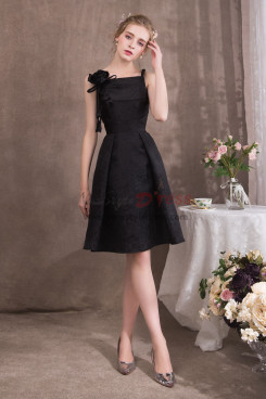 Black Spaghetti Knee-Length Prom dresses With Handmade flower NP-0415