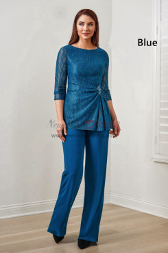 Blue Elastic Pants Mother Of The Bride Pant Suits, 2 Piece Spring Women's Outfits mos-0003-1