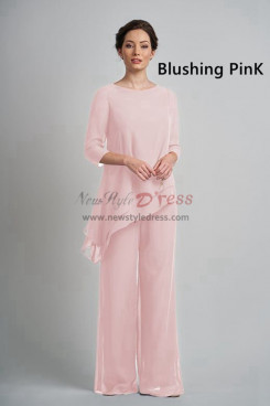 Blushing PinK Chiffon Asymmetry Half Sleeves Elastic Waist Women's Outfits mos-0008-4