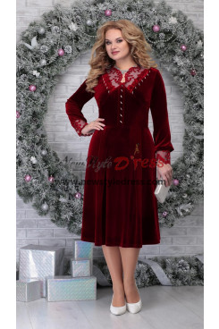 Burgundy Velvet Plus Size Dressy Mother Of The Bride Dresses,Robes pour femmes de grande taille nmo-884-1