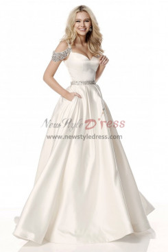 Charming Off the Shoulder A-Line Ivory Prom Dresses, Gorgeous Hand Beading Sweetheart Wedding Party Dresses pds-0087-4