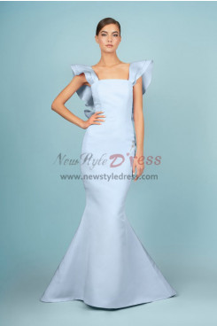 Charming Sky Blue Ruffles Mermaid Prom Dresses, Gorgeous Ruched Wedding Party Dresses with Bow pds-0086-1