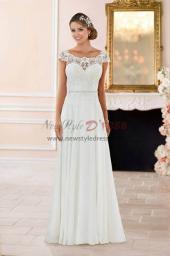 Chiffon Beach Wedding Dresses, Glamorous Cap Sleeves Bride Dresses bds-0019