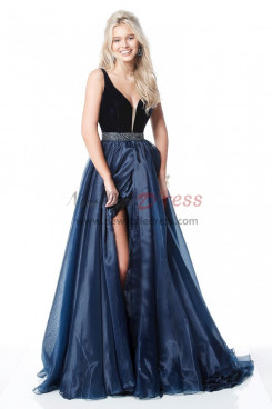 Dark Navy Empire A-Line Evening Dresses, Gorgeous Wedding Party Dresses with Hand Beading Belt pds-0051