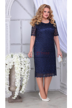 Dark Navy Lace Tea-Length Mother Of the Bride Dress, Vestidos de mujer nmo-827