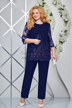 Dark Navy Mother of The Bride Outfits, Elastic Pants Mother Of The Groom Pant Suits mos-0001-4