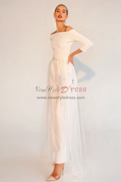 Elegant Bateau Wedding Jumpsuit with Detachable Dress,Combinaison pour mariage wps-259