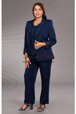 Formal for Mother of the Bride Pant Suits with Coat,Navy Outfit for Daughter's Wedding nmo-1001