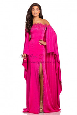 Fuchsia Dressy Gorgeous Strapless Prom Dresses, Off the Shoulder Long Sleeve Wedding Party Dresses pds-0049-2
