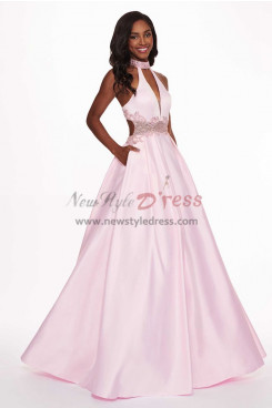 Gorgeous Halter Empire A-Line Prom Dresses, Pink Floor Length Wedding Party Dresses pds-0064-2