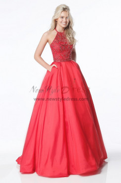 Gorgeous Red Chest Appliques Prom Dresses, Halter Wedding Party Dresses pds-0069-2