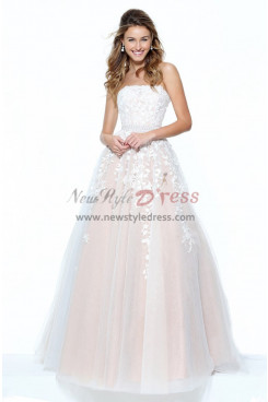 Gorgeous Strapless Pink Lace Evening Dresses, Beaded Belt A-Line Wedding Party Dresses pds-0070-1
