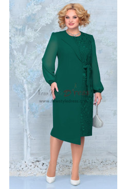 Green Fashion Long Sleeves Mother of the Bride Dresses, Mid-Calf Women's Dresses With Bow mds-0024-5