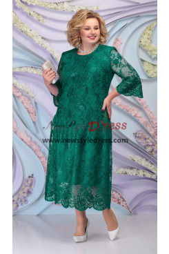 Green Lace Mid-Calf Mother Of the Bride Dress, Plus Size Women's Dresses,Vestidos de mujer nmo-882-2