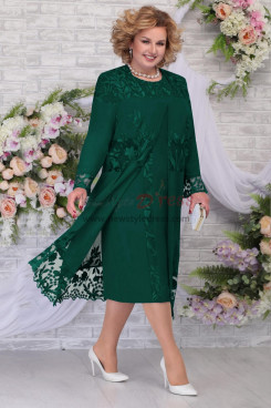 Green Long Sleeves Women's Dress Plus Size Mother of the bride Dresses With Jacket nmo-760-2