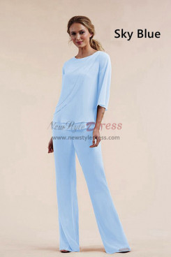 Half Sleeves Modern Elastic Pants Women's Pant Suits, Sky Blue Chiffon Mother of the Bride Outfits mos-0006-2