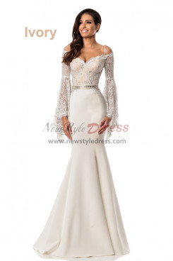 Ivory Classic Off the Shoulder Prom Dresses, Gorgeous Mermaid Wedding Party Dresses pds-0071-4