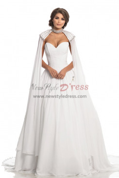 Ivory Sweetheart A-Line Prom Dresses, Elegant Wedding Party Dresses with Cape pds-0090-2