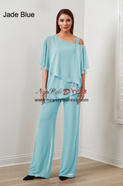 Jade Blue Chiffon Women's Pant Suits,Under $100 Mother Of The Bride Pant Suits nmo-869-13