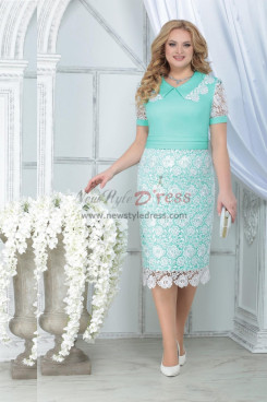 Jade Green Knee-Length Mother of the Bride Lace Dress Aqua,Plus Size Women's Dress,Vestidos de mujer de talla grande nmo-797