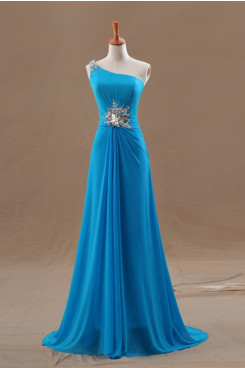 Blue One Shoulder Chiffon Crystal Hot Sale long prom dress np-0251