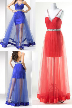 red or Blue Sweetheart Surface layer tulle Gorgeous Chest With beading Prom Dresses np-0159