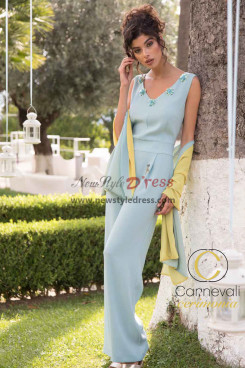Light Blue Wedding Guest Jumpsuit with Shawl Women Special Occasion Outfit nmo-992