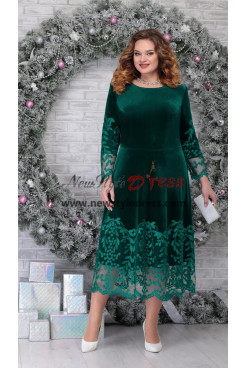 Modern Green Velvet Women's dress, Mid-Calf Mother Of The Bride Dresses, Wedding Guest Dresses nmo-894-4