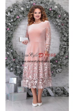 Modern Pink Velvet Women's dress, Mid-Calf Mother Of The Bride Dresses, Kleider für die Brautmutter nmo-894-5
