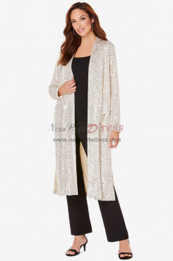 Modern Silver Sequin Fabrics 3 pc Mother of the Bride Pant Suits with Bling Bing Jacke mos-0026