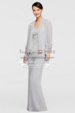Mother of the bride pant suits Three piece Silver grey Trousers dress for Summer wedding nmo-262