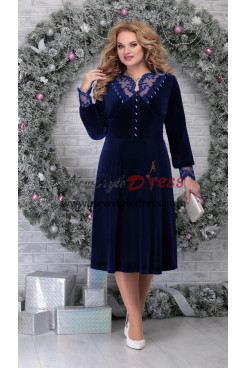 Navy Royal Blue Velvet Plus Size Women's Dresses, Grandes Tailles Mère De La Mariée Robes nmo-884-4
