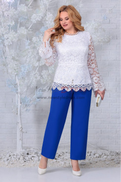 White top & Royal blue pants Mother of the Bride Trousers Suit,Trajes de madre de los pantalones nmo-852-6