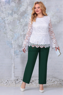 White top & Green pants Mother of the Bride Pant suits With Elastic waist,Trajes de mujer nmo-852-7