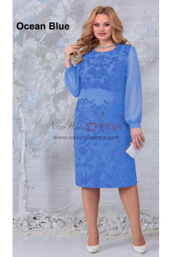 Ocean Blue Knee-Length Mother of the Bride Dresses, Modern Long Sleeves Women's Dresses mds-0042-4