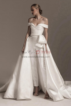 Off the Shoulder Wedding Jumpsuit Dress With Detachable Train,Women's Jumpsuits for wedding, Monos de novia wps-281