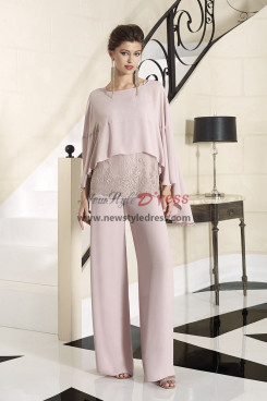 Pearl Pink Elegant Mother of the Bride Pant Suits, Wedding Guest Outfit with Chiffon Cape nmo-910