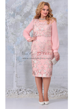 Pink Knee-Length Mother of the Bride Dresses, Modern Long Sleeves Women's Dresses mds-0042-5