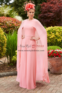 Pink Long Cape Wedding Guest Jumpsuit, Mother of the Bride Outfit, Mère de la Mariée Pantalons Costumes nmo-921-3