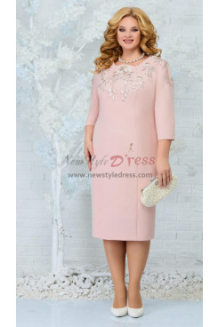 Pink Plus Size Half Sleeves Women's Dresses, Tea-Length Mother Of the Bride Dresses mds-0030