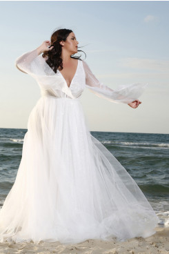 Plus Size Boho Beach Wedding Dresses, A-line Long Sleeves Bride Dresses bds-0058